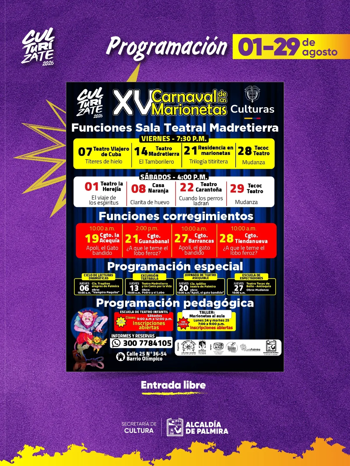 Agenda Cultural de Palmira Invita a Vivir Experiencias Artísticas Inolvidables. Agenda Cultural de Palmira Invita a Vivir Experiencias Artísticas Inolvidables.