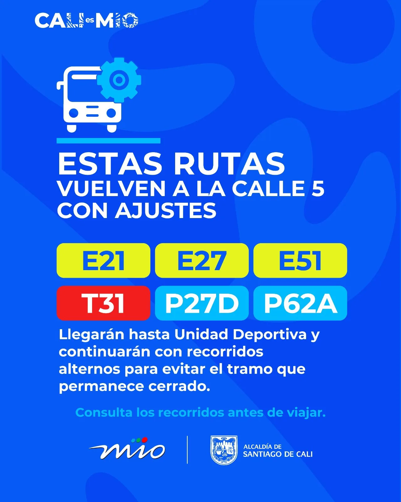 Mio Retoma Servicio Desde Este Viernes por el Tramo de la Calle 5.